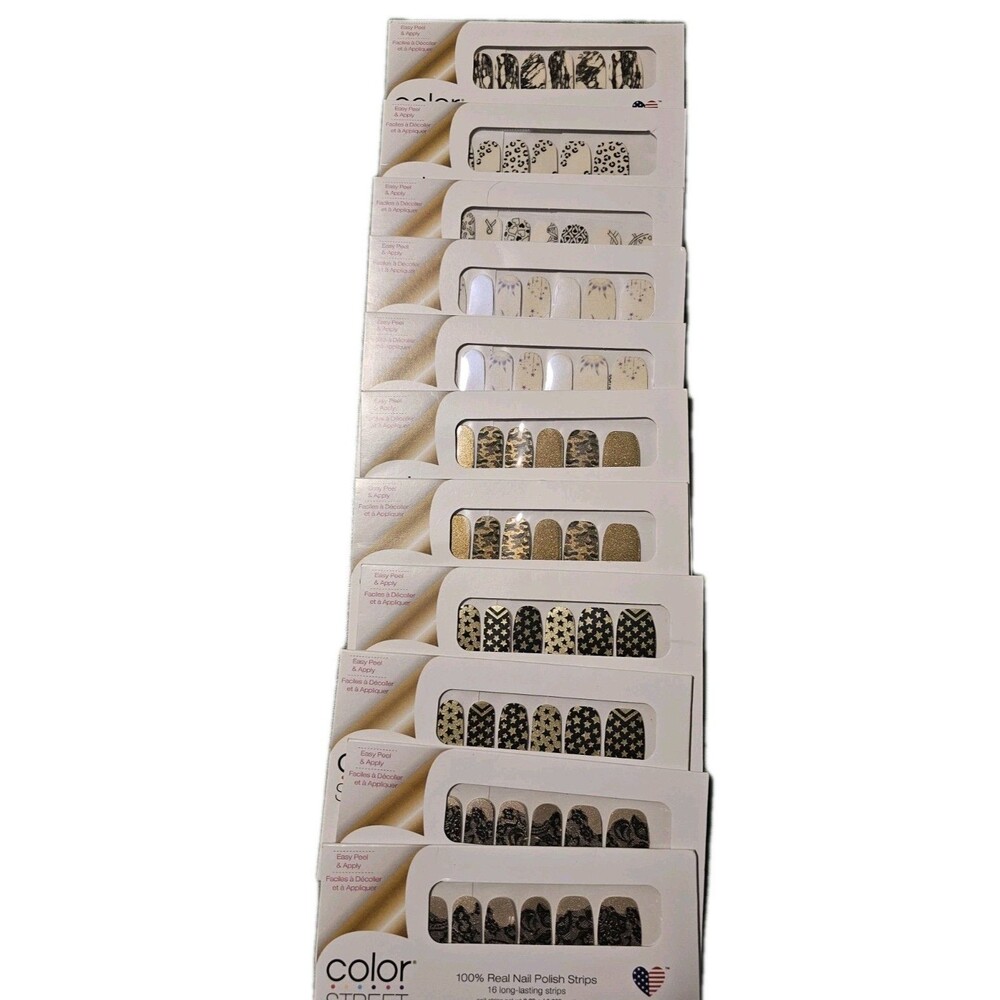 (11) Color Street Retired Nail Polish Strips Lot Black Gold Lace Leopard